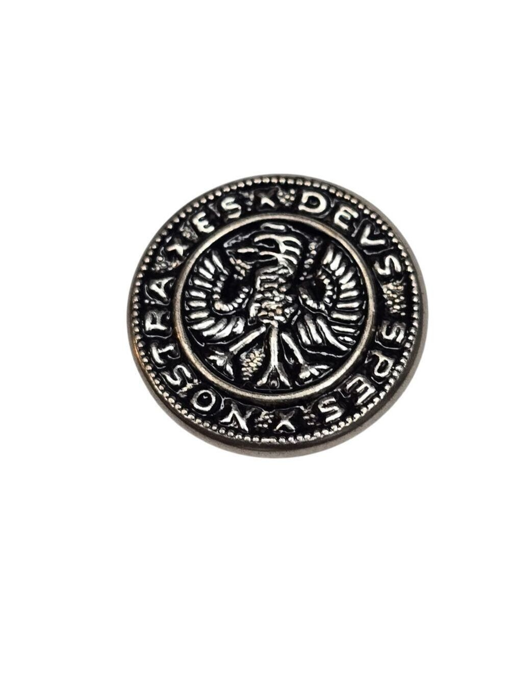 ​Vintage Hessian Soldier Button Deus Spes Nostra Latin Motto Silver Tone